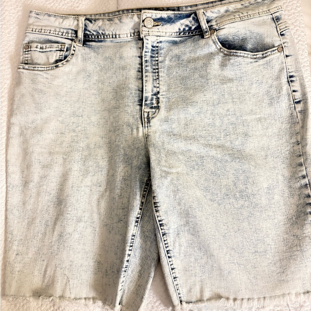 Blue Distressed Jean Shorts with Raw Hem